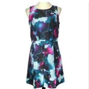 Kensie Watercolor Sleeveless Dress Black Pink Teal Women's Size Small
